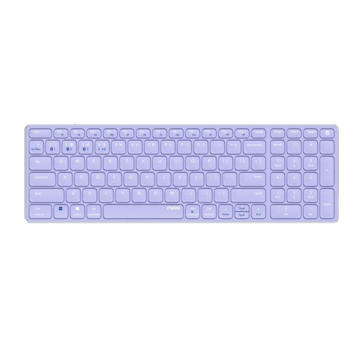 Teclado Rapoo Wireless Y Bluetooth E9700m Portugues 2.4ghz Bt 3.0 5.0 Diseño Ultrafino Bateria Purple Base Aluminio Multi Mod