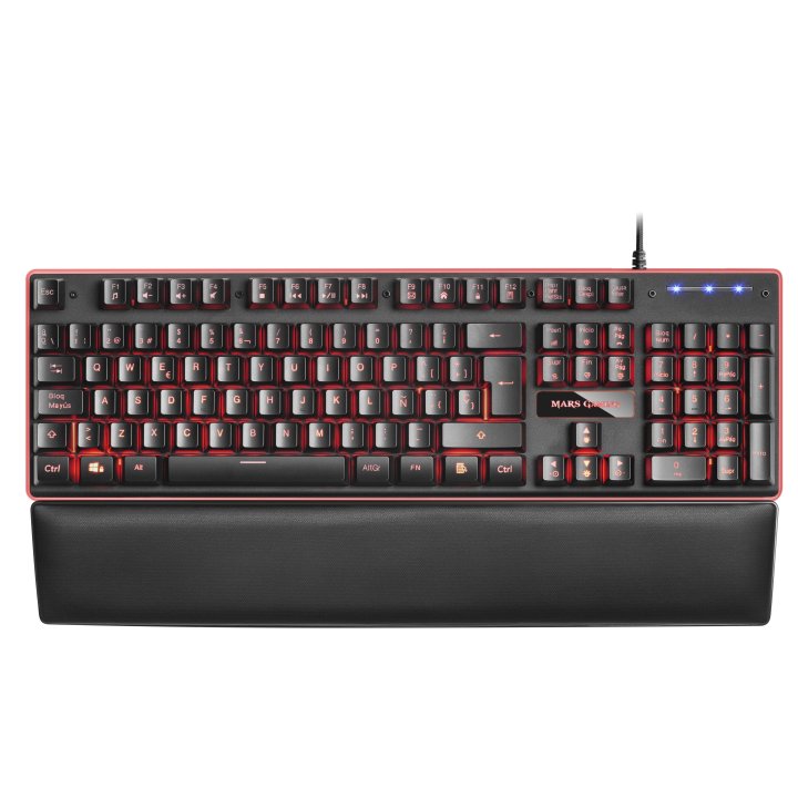 Teclado Mars Gaming Mk320 H-mechanical Red Iluminacion Rgb En Teclas Y Contorno Panel De Aluminio Reposamuñecas Anti-ghosting