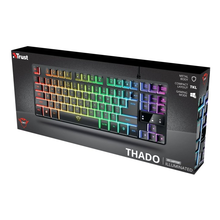 Teclado Trust Gaming Gxt 833 Thado Metalico Compacto Iluminacion Led Multicolor Anti-ghosting 12 Tecl.multimedia Usb 24067