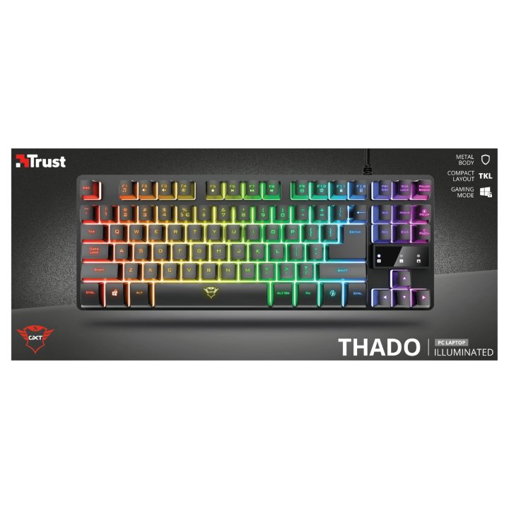 Teclado Trust Gaming Gxt 833 Thado Metalico Compacto Iluminacion Led Multicolor Anti-ghosting 12 Tecl.multimedia Usb 24067