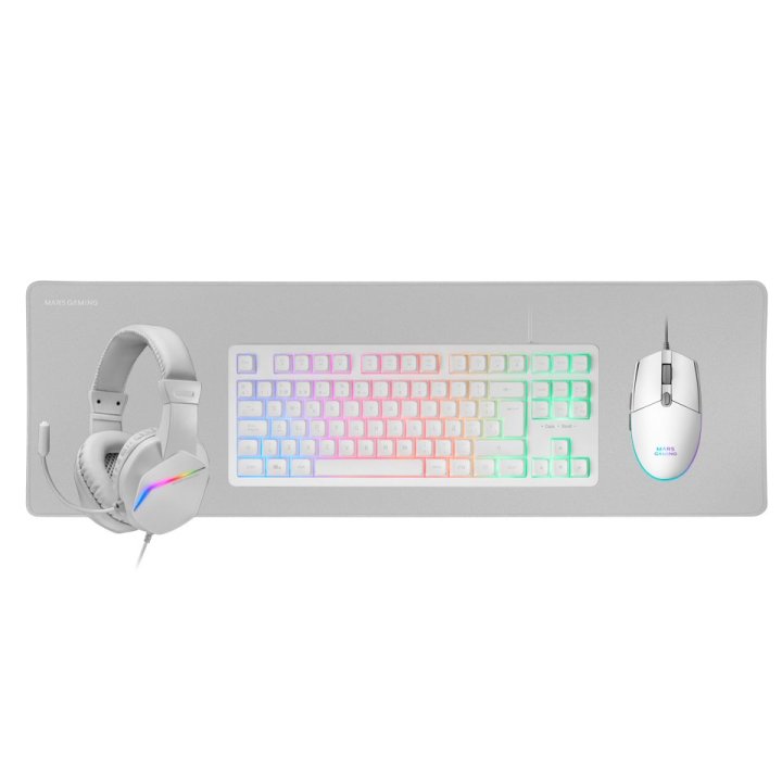 Teclado Mouse Headset Y Alfombrilla Mars Gaming Mcprgb3wfr Frances H-mech Red Rgb 3200dpi Xxl Blanco