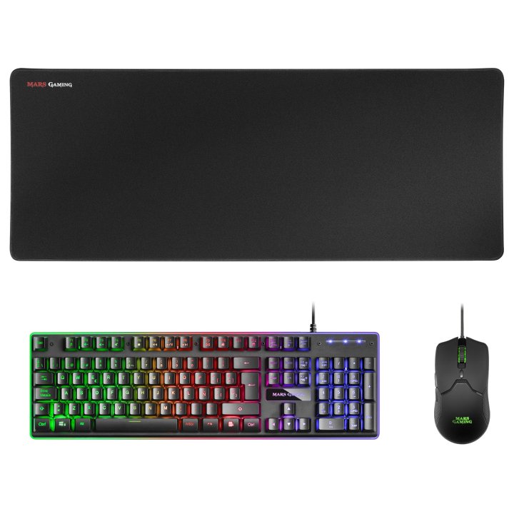 Teclado Mouse Y Alfombrilla Mars Gaming Mcpx Black Telcado Hibrido H-mech Mouse Ultra Ligero 10k Y Alfombrilla Xxl