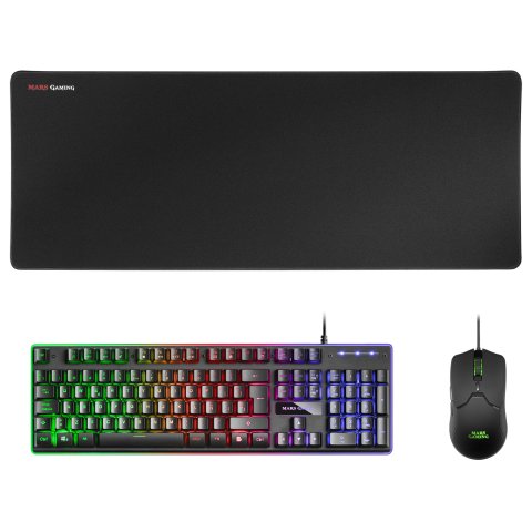 Teclado Mouse Y Alfombrilla Mars Gaming Mcpx Black Telcado Hibrido H-mech Mouse Ultra Ligero 10k Y Alfombrilla Xxl