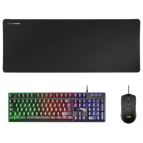 Teclado Mouse Y Alfombrilla Mars Gaming Mcpx Black Telcado En Frances Hibrido H-mech Mouse Ultra Ligero 10k Y Alfombrilla Xxl