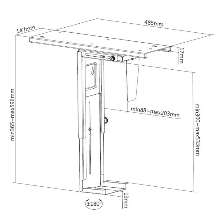 Soporte Cpu Equip 650892 Para Instalacion Bajo Mesa Giratorio 360§ Acero Color Negro Max. 10kgs