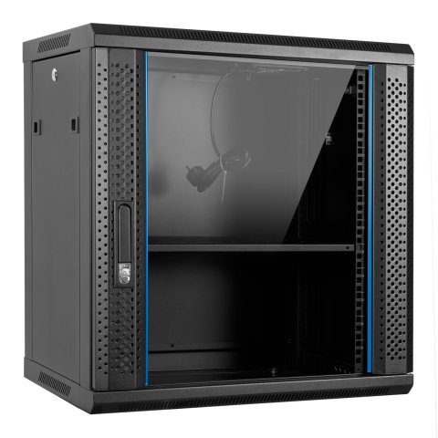 Armario Mural 19" Aiten Data 12u Ai6612s 600 X 600 X 650 2l Color Negro Puerta De Cristal Templado Con Accesorios Ai6612
