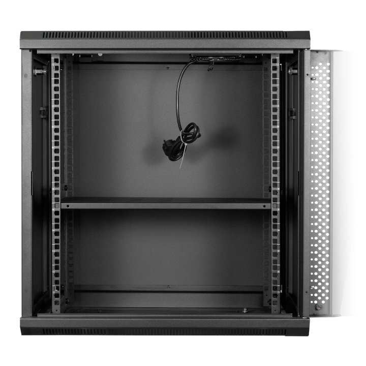 Armario Mural 19" Aiten Data 12u Ai6612s 600 X 600 X 650 2l Color Negro Puerta De Cristal Templado Con Accesorios Ai6612