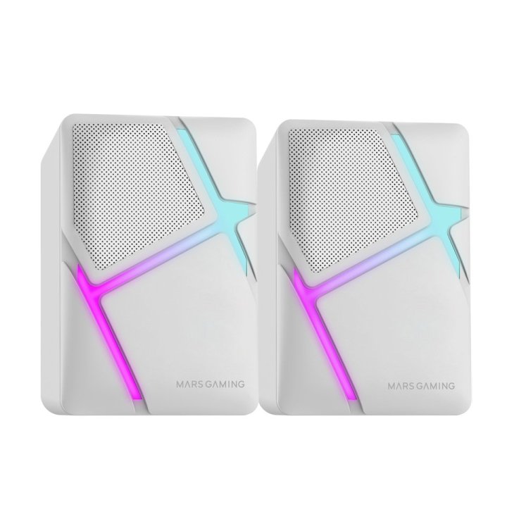 Altavoces 2.0 Mars Gaming Mshw Blanco 10w Iluminacion Rgb Control De Volumen Jack 3.5mm