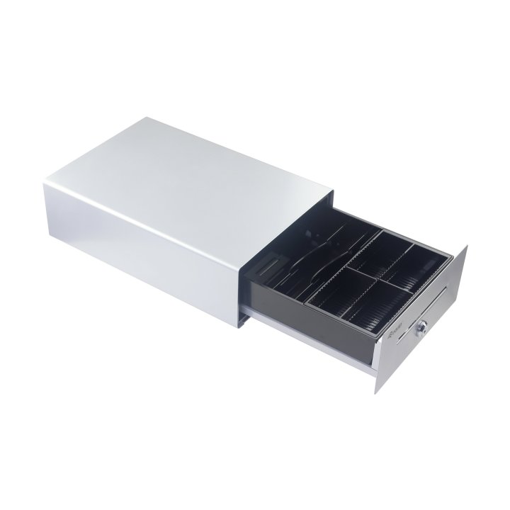 Tpv Cajon Portamonedas Equip  Aluminio Apertura Manual Y Automatica Conector Rj11 Color Plata
