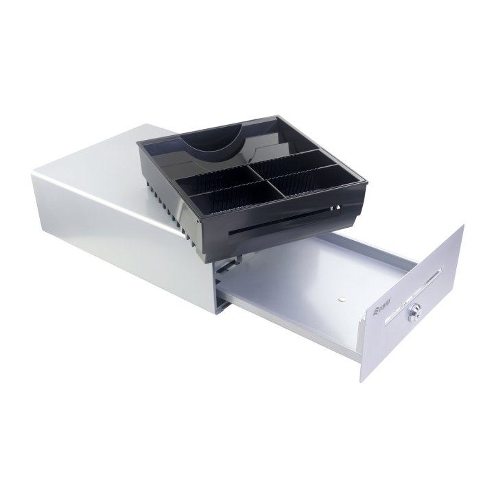 Tpv Cajon Portamonedas Equip  Aluminio Apertura Manual Y Automatica Conector Rj11 Color Plata