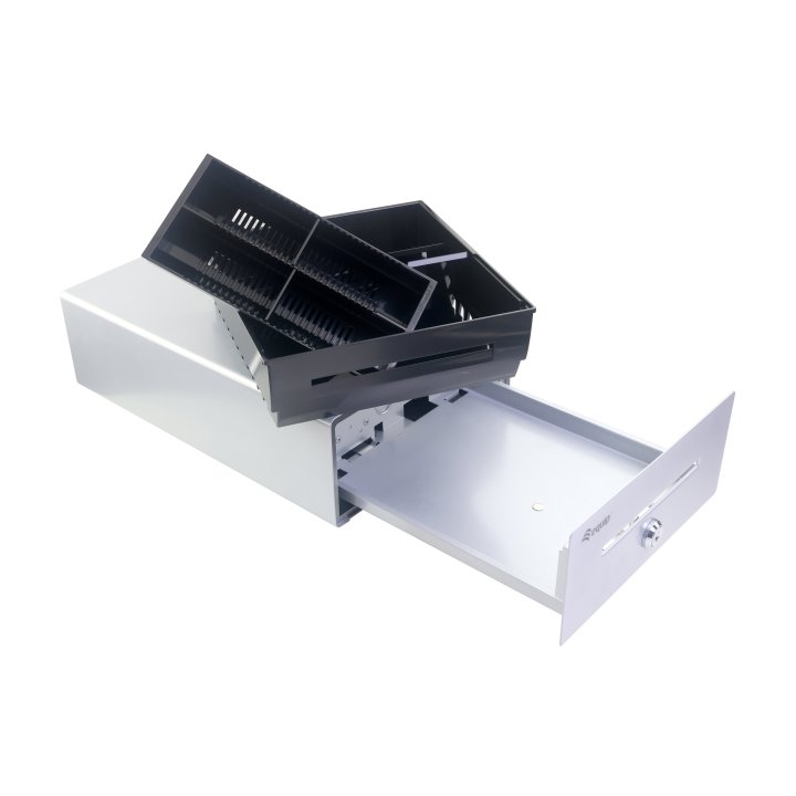 Tpv Cajon Portamonedas Equip  Aluminio Apertura Manual Y Automatica Conector Rj11 Color Plata