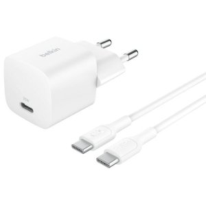 Cargador De Pared Belkin Wca012kq1mwh-b6 Usb-c Pd 25w + Cable Usb-c A Usb-c 1m Color Blanco