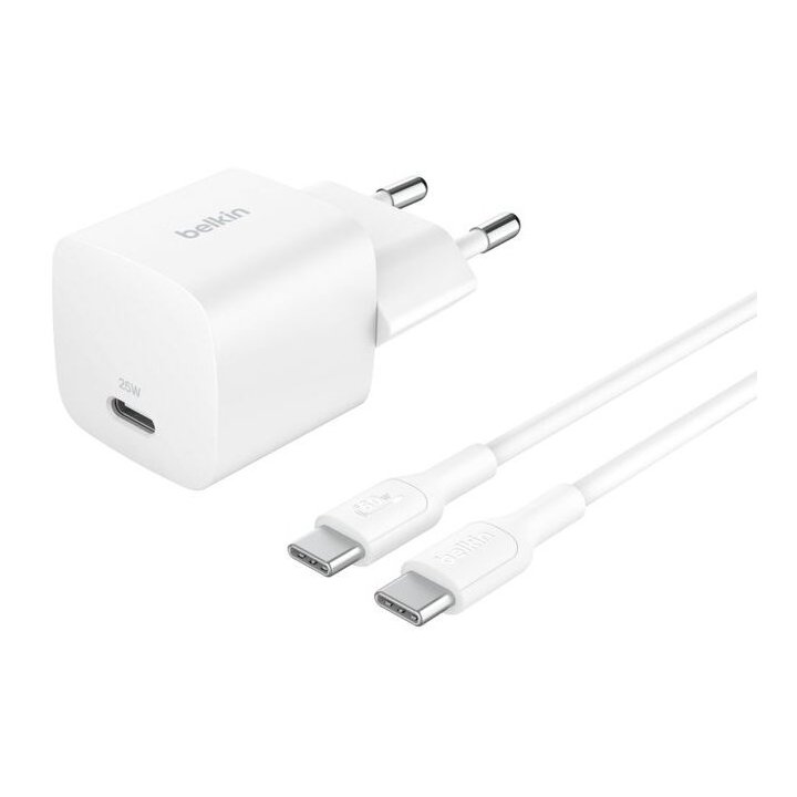 Cargador De Pared Belkin Wca012kq1mwh-b6 Usb-c Pd 25w + Cable Usb-c A Usb-c 1m Color Blanco