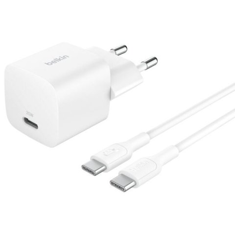 Cargador De Pared Belkin Wca012kq1mwh-b6 Usb-c Pd 25w + Cable Usb-c A Usb-c 1m Color Blanco