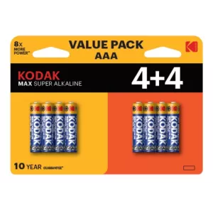 Pilas Aaa Kodak Max Alcalina Lr3 Pack 8 Unidades 1150 Mah 1.5v (ecotasas Incluidas)