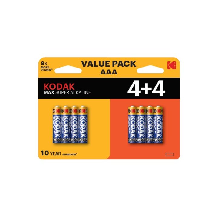 Pilas Aaa Kodak Max Alcalina Lr3 Pack 8 Unidades 1150 Mah 1.5v (ecotasas Incluidas)