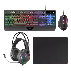 Teclado Mouse Headset Y Alfombrilla Mars Gaming Mcp124profr H-mech Rgb 3200dpi Negro Frances