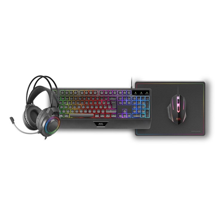 Teclado Mouse Headset Y Alfombrilla Mars Gaming Mcp124profr H-mech Rgb 3200dpi Negro Frances