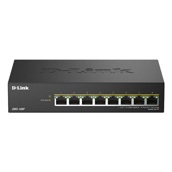 Switch No Gestionable Dlink Dms-108p 8p Multigigabit Poe++ 2,5g Carcasa Metalica Sobremesa No Rack