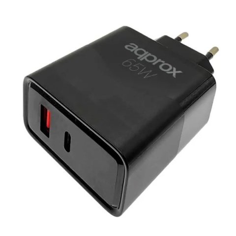 Cargador De Pared Approx Appusbwall65w 1xusb-c Pd 1xusb-a 65w Cable Usb-a A Usb-c Incluido
