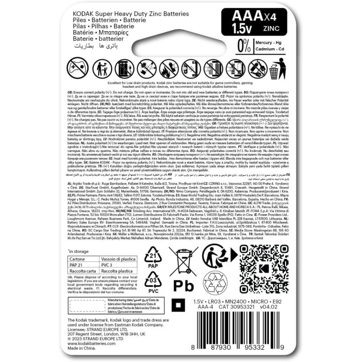 Pilas Aaa Kodak Extra Heavy Duty Zinc Lr3 Pack...