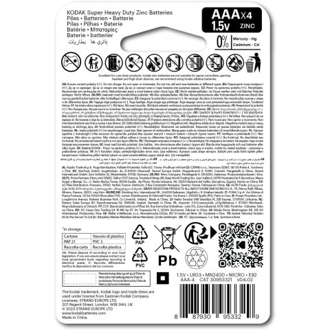 Pilas Aaa Kodak Extra Heavy Duty Zinc Lr3 Pack...