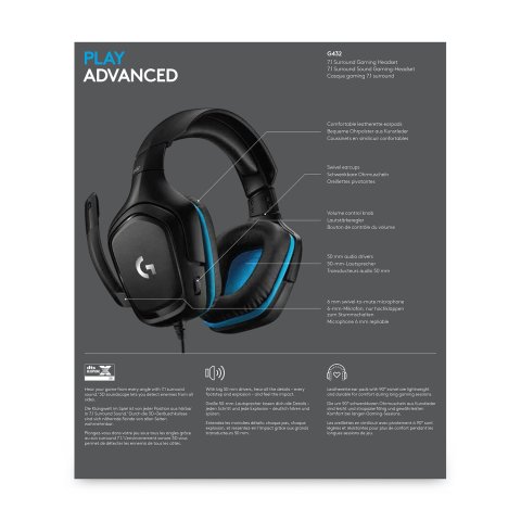 Headset Logitech G432 Lightspeed Gaming 7.1 Dts Negro