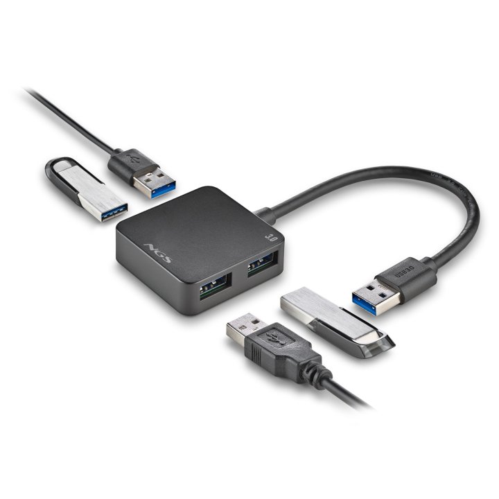 Hub  Usb 3.0 Ngs Ihub Tiny 3.0 4xusb-a Cable Integrado Color Negro