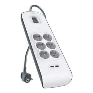 Regleta Alimentacion Belkin Bsv604vf2m-v2 Protección Contra Sobret 6 Tomas + 2 Usb- A 2,4 Boton