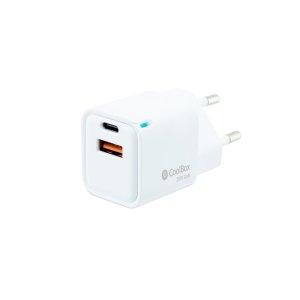 Cargador De Pared Coolbox Coo-cup-20ca 20w Gan 1xusb-c Pd 1xusb-a Color Blanco