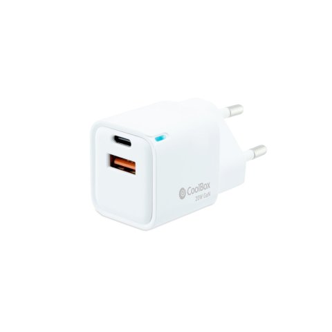 Cargador De Pared Coolbox Coo-cup-20ca 20w Gan 1xusb-c Pd 1xusb-a Color Blanco
