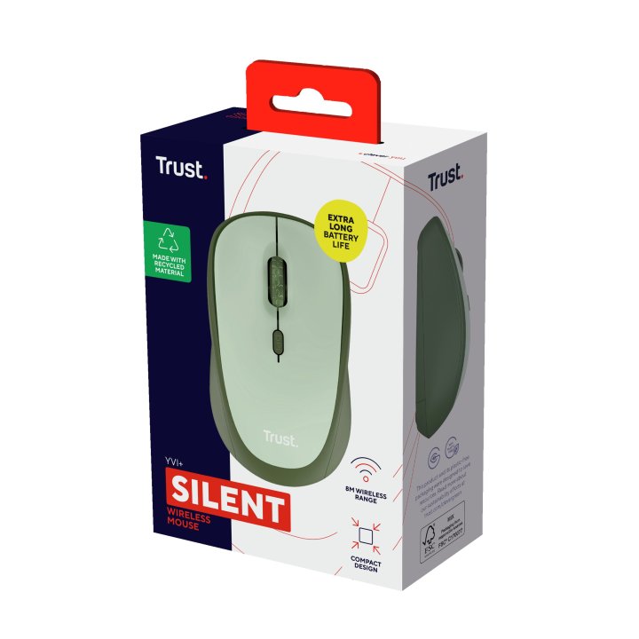 Mouse Trust Wireless Yvi+ Eco Verde 1600dpi Ajustable 4 Botones