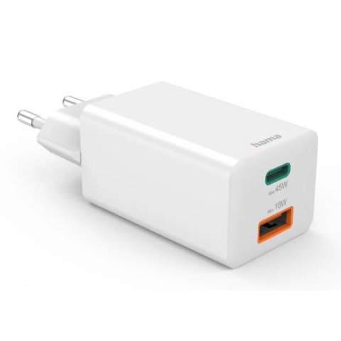 Cargador De Pared Hama 45w 1xusb-c Pd 1xusb-a Minicargador Color Blanco