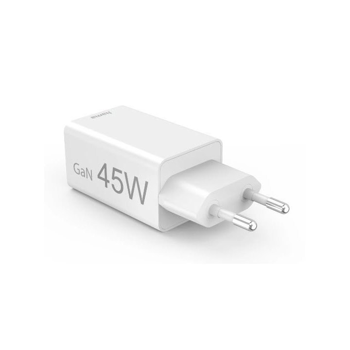Cargador De Pared Hama 45w 1xusb-c Pd 1xusb-a Minicargador Color Blanco