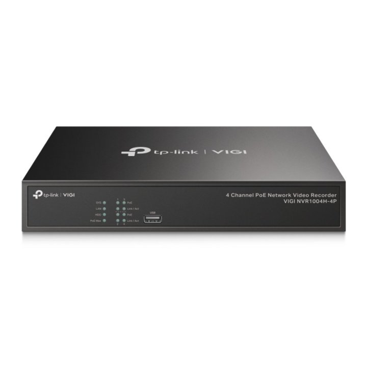 Grabador De Video Tp-link Vigi Nvr1004h-4p 4 Canales 16mp 4xrj45 Poe+ 53w Hdmi 4k H.265+ Sata 2xusb