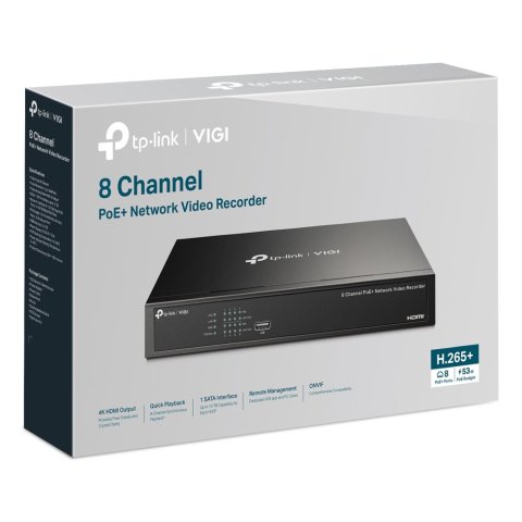 Grabador De Video Tp-link Vigi Nvr1008h-8p 8 Canales 16mp 8xrj45 Poe+ 53w Hdmi 4k H.265+ Sata 2xusb