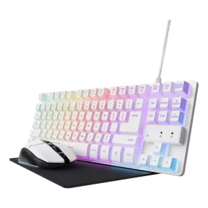 Teclado Mouse Y Alfombrilla Trust Gaming Gxt 794 Blanco Rgb Raton Wireless 4800dpi Teclado Cable
