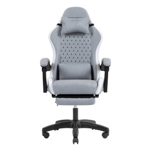Silla Gamer Mars Gaming Mgcxfsw Fabric Reclinable Reposapies Extensible Diseño Textil Blanco Plata