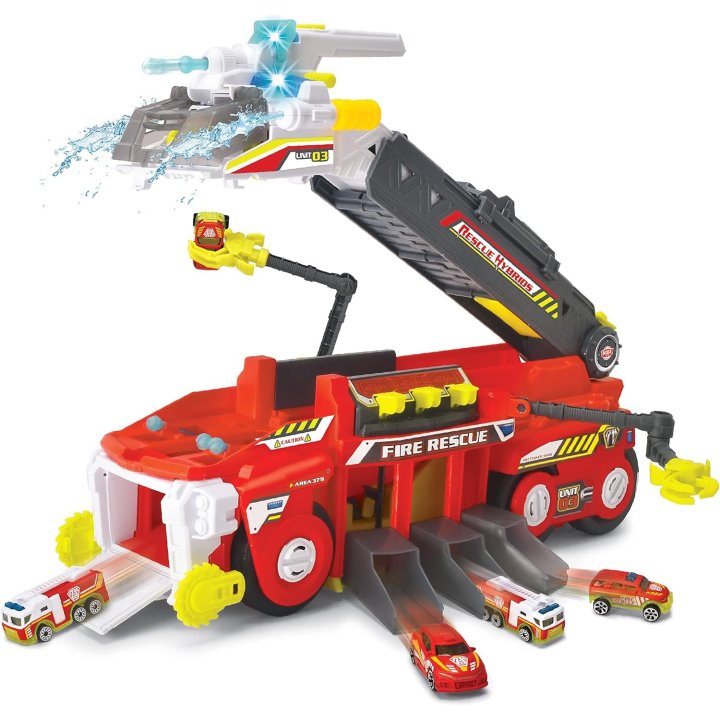 Juguete Dickie Toys Camion De Bomberos Luces Y Sonidos Lanzador De Agua Y De Coches