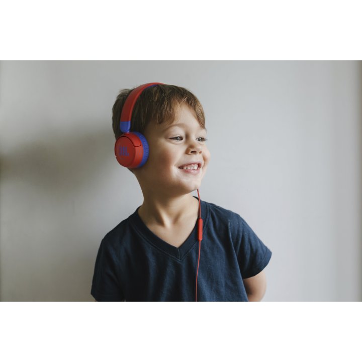 Headset Bluetooth Jbl Jr310-bl rd Bt 5.2 Ligeros Pleagbles Bateria 30h Color Azul Y Rojo