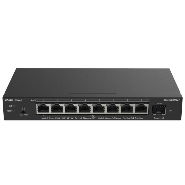 Switch Gestionable L2 Ruijie Rg-es209mg-p 9p 8xrj45 2.5gb 1xsfp 10ge 8xpoe 130w Gestion En La Nube