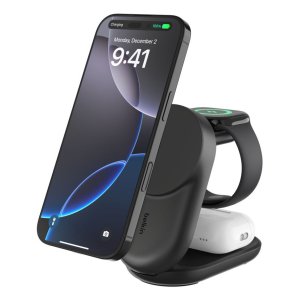 Base De Carga Belkin Ultracharge Negro Magnetico Plegable Qi2 25w Movil Reloj Y Auriculares 