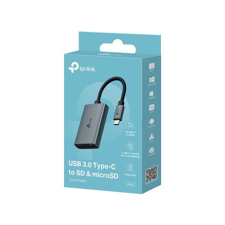 Card Reader Externo Usb-c Tplink Ua440c 1xsd 1xmicrosd 4.0 Carcasa De Aluminio