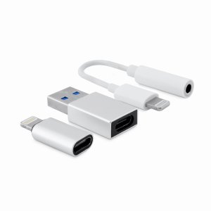 Adaptador Lightning Coolbox Kit De Conectividad 3 Adaptadores A Usb-c Usb-a Y Jack 