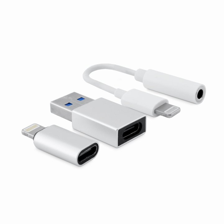 Adaptador Lightning Coolbox Kit De Conectividad 3 Adaptadores A Usb-c Usb-a Y Jack 
