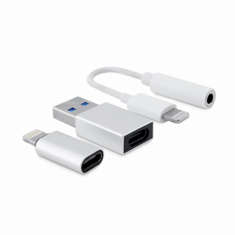 Adaptador Lightning Coolbox Kit De Conectividad 3 Adaptadores A Usb-c Usb-a Y Jack 