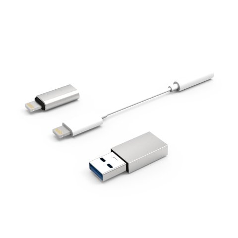Adaptador Lightning Coolbox Kit De Conectividad 3 Adaptadores A Usb-c Usb-a Y Jack 