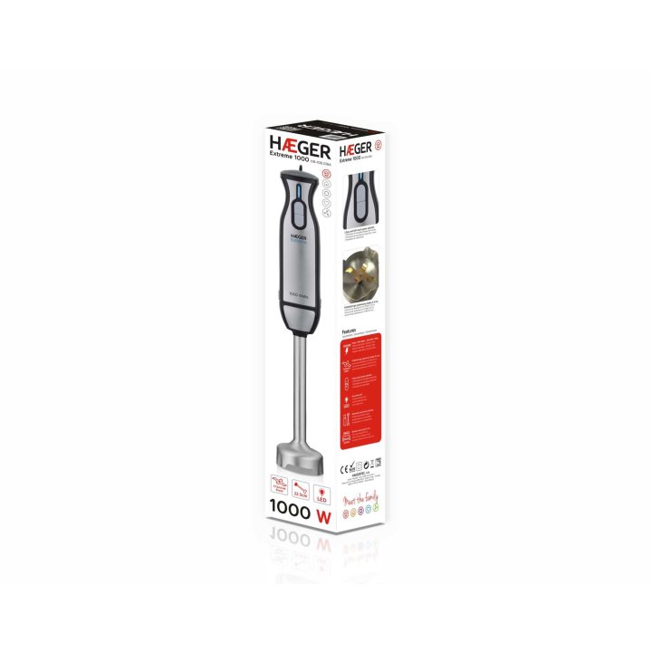 Batidora De Mano Haeger Extreme 1000w Pie De Acero Inoxidable Eje Desmontable 
