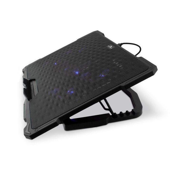 Base De Refrigeracion Para Portatiles Coolbox Hasta 17" 5 Ventiladores Regulables Led Azul 4 Alturasnegro