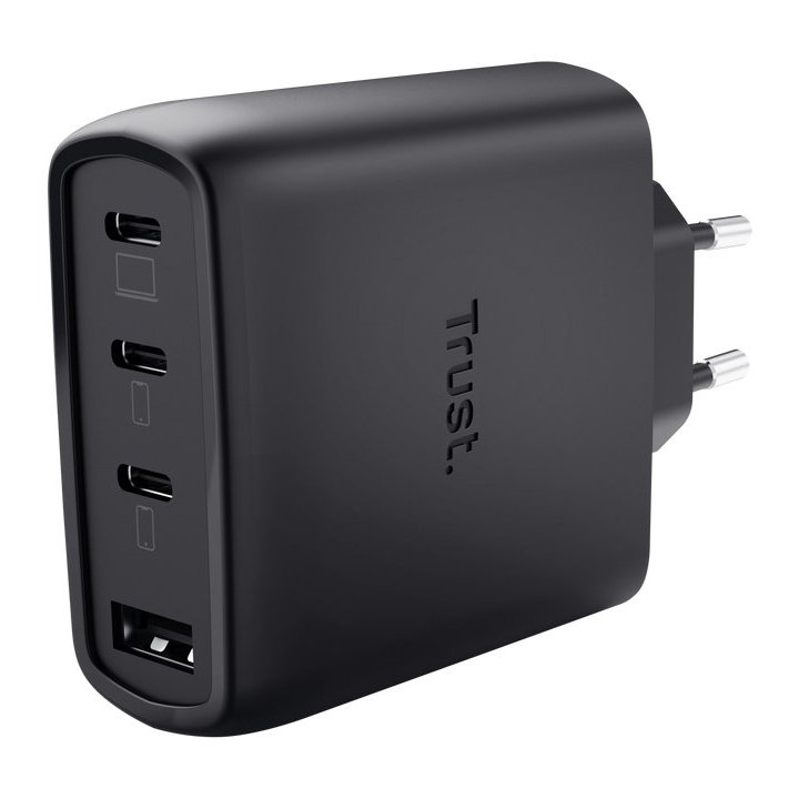 Cargador Usb Gan Trust Maxo 65w 3xusb-c Pd 1xusb-a Incluye Cable Usb-c 2m Negro